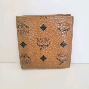 MCM Vintage Visetos Men's Wallet Card Bill Leather Designer Bifold Brown Logo